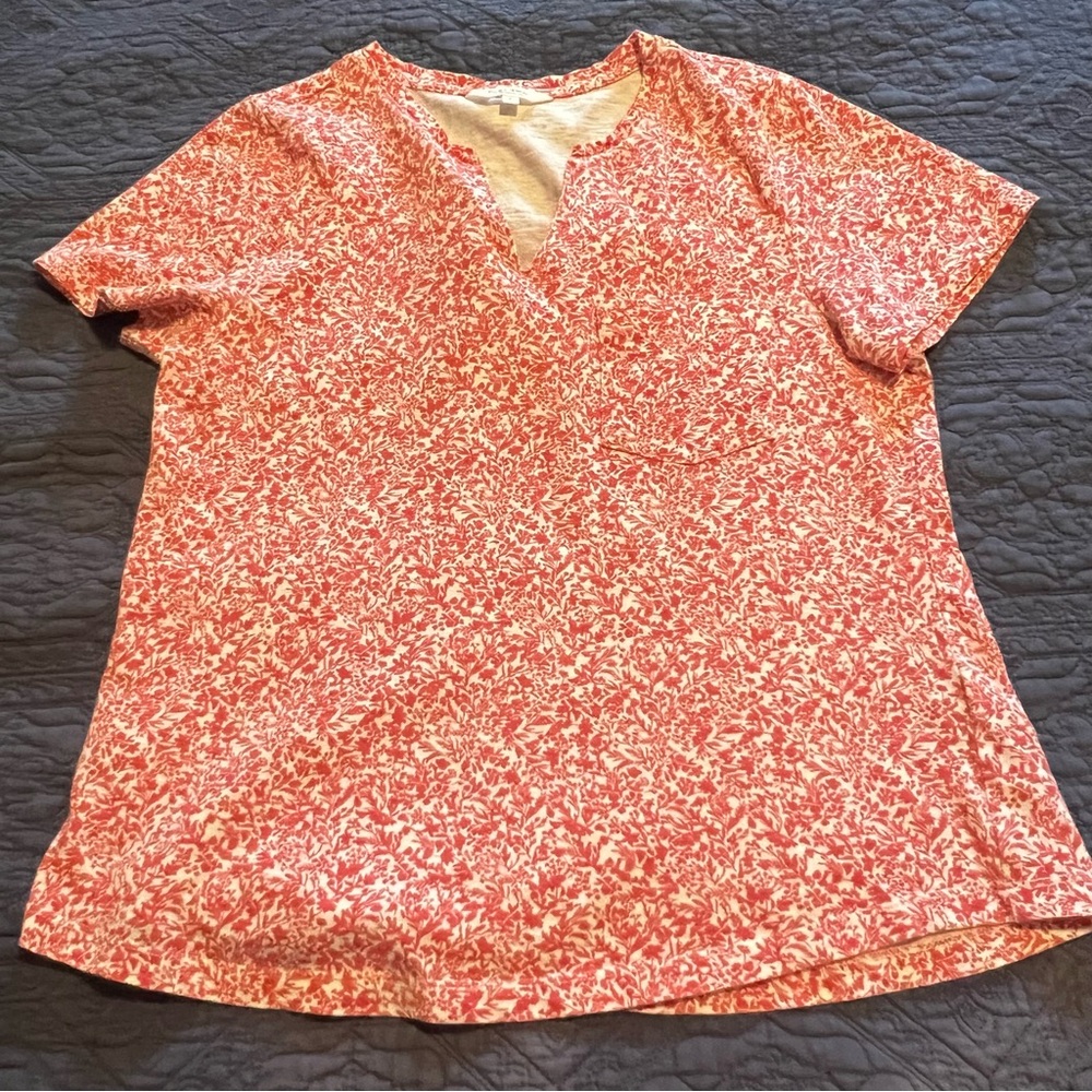Floral Coral Short Sleeve Women's Top